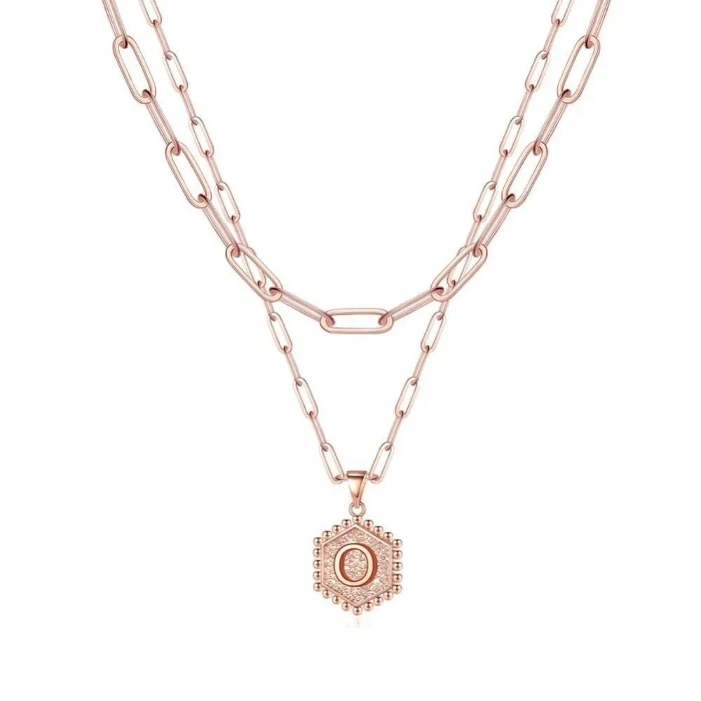 Rose Gold Monogram Initial Layered Necklaces